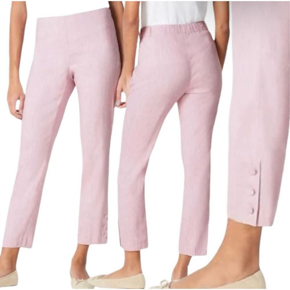 J Jill Linen Stretch Pants Women's M Pink Pull On Pockets Elastic Waist Casual‎
